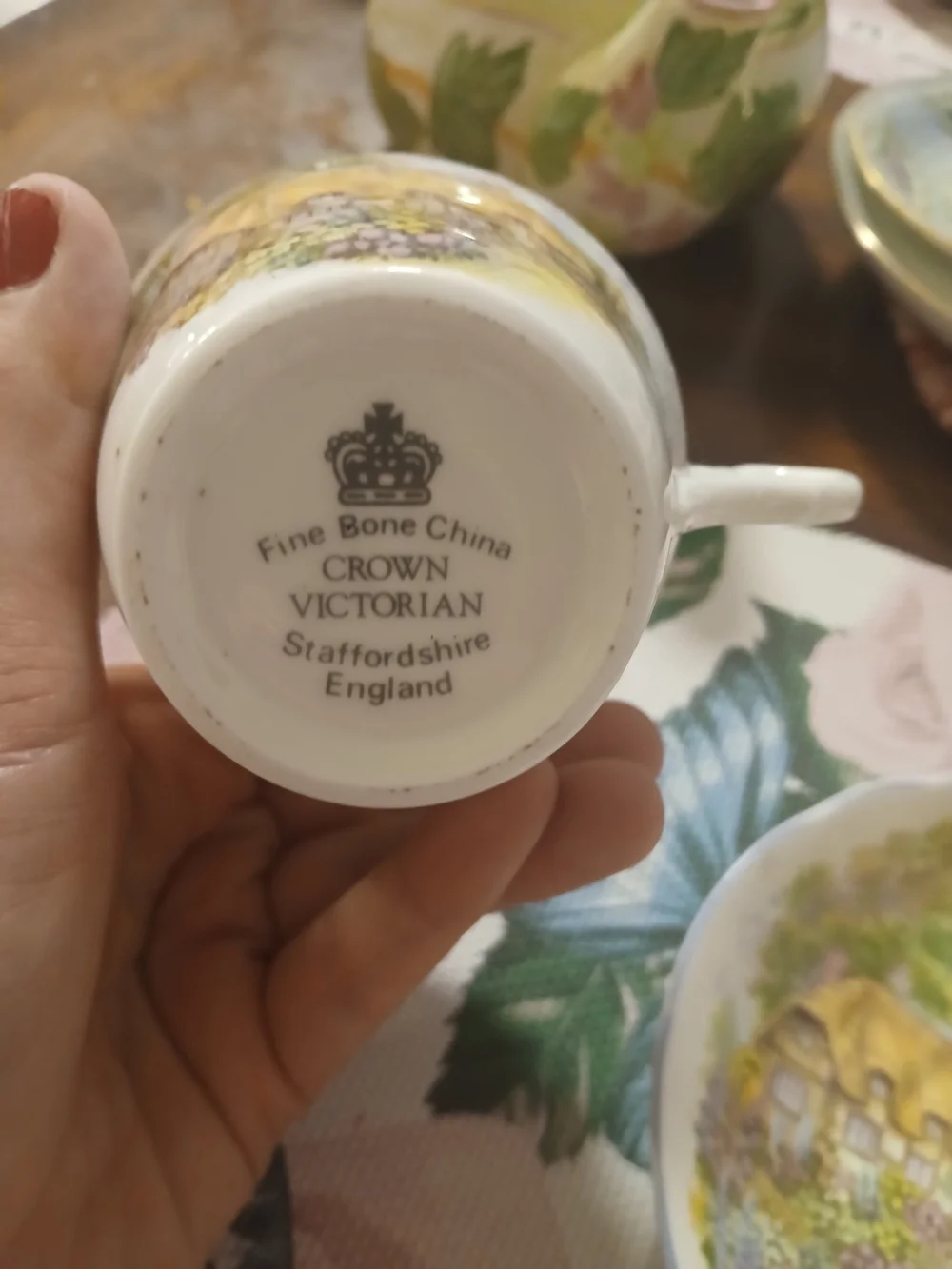 Crown Victorian Floral Bone China Cup in Yellow and Green